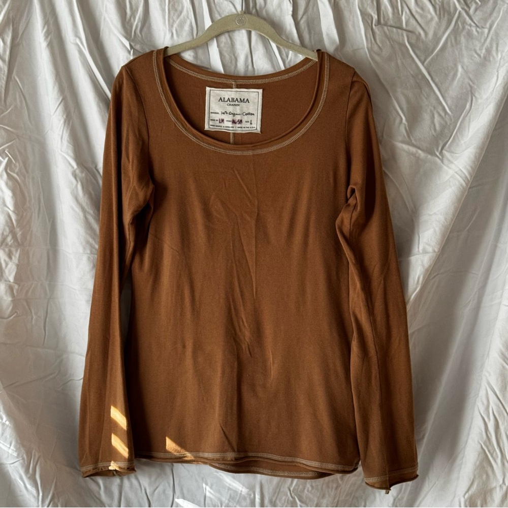 Alabama Chanin caramel long sleeve tee scoop neck EXCELLENT pre-loved L large